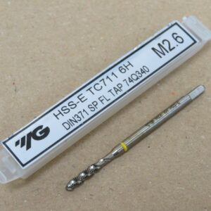 YG1 M2.6 x 0.45 HSS TC711 6H Spiral Flute Machine Tap Yellow Ring