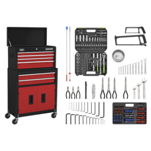 American PRO® Topchest & Rollcab Combination 6 Drawer with 170pc Tool Kit - Red/Black