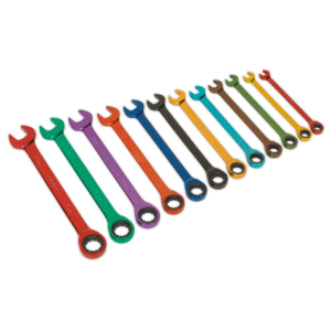 Sealey Siegen Multi-Coloured Combination Ratchet Spanner Set 12pc